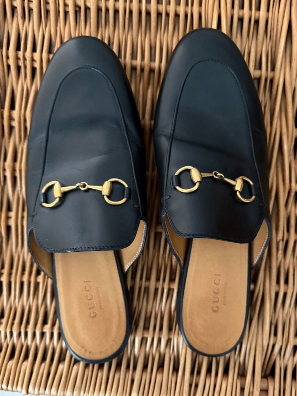 Gucci Princetown Black Leather Horsebit Mules/Loafers 37.5